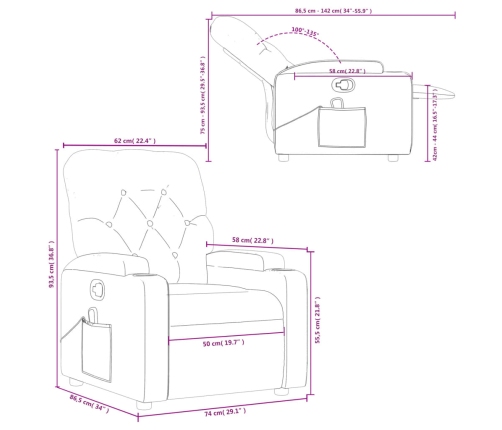 Sillón de masaje reclinable de tela gris oscuro