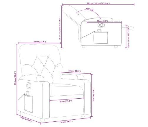 Sillón de masaje reclinable de tela gris taupé