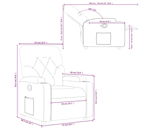 Sillón reclinable de cuero sintético crema