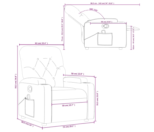 Sillón de masaje reclinable cuero sintético marrón