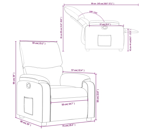 Sillón reclinable de tela gris claro