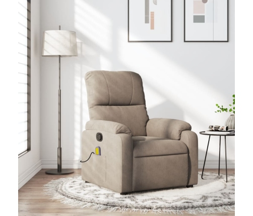 Sillón reclinable de masaje tela de microfibra gris taupe