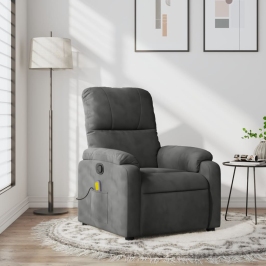 Sillón reclinable de masaje tela de microfibra gris oscuro