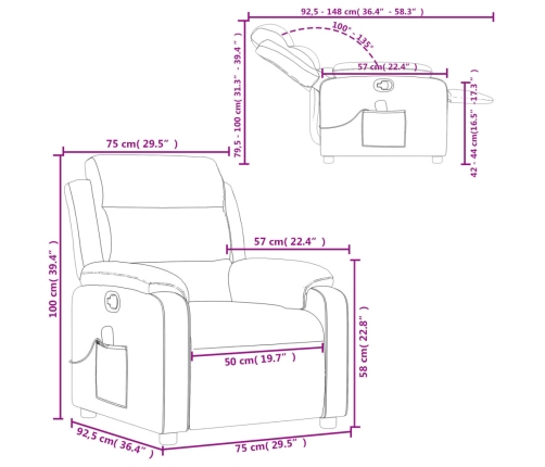 Sillón de masaje reclinable de tela marrón oscuro