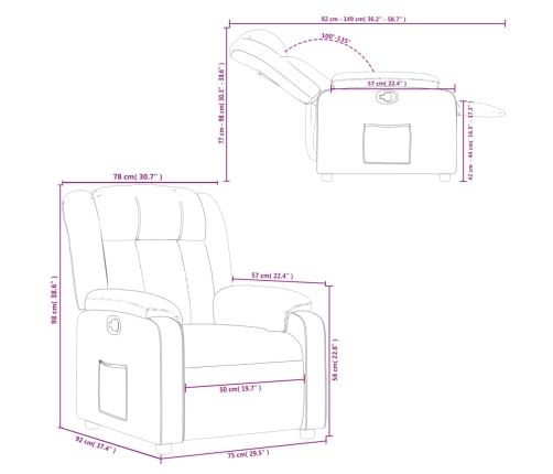 Sillón reclinable de cuero sintético marrón