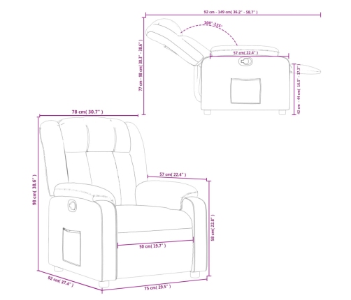 Sillón reclinable de cuero sintético rojo tinto