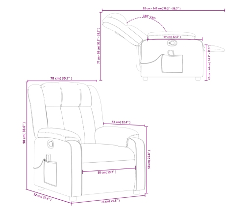 Sillón reclinable de masaje cuero sintético crema