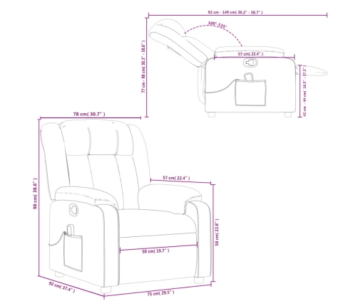 Sillón de masaje reclinable cuero sintético marrón