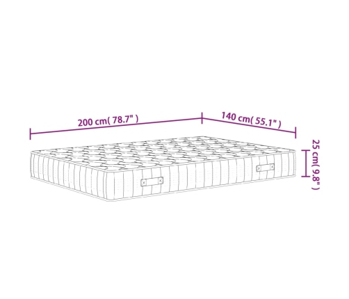 Colchón de muelles ensacados firmeza media 140x200 cm