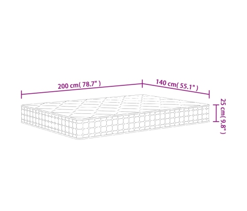 Colchón de muelles ensacados firmeza media 140x200 cm