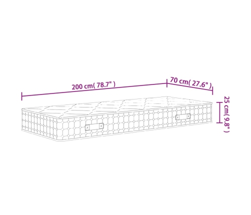 vidaXL Colchón de muelles ensacados firmeza media 70x200 cm