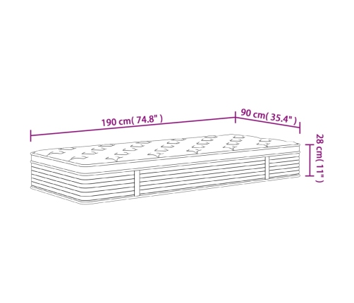 Colchón de muelles ensacados firmeza media 90x190 cm