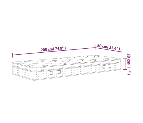 Colchón de muelles ensacados firmeza media 80x200 cm