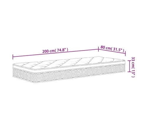 vidaXL Colchón de muelles ensacados firmeza media plus 80x200 cm
