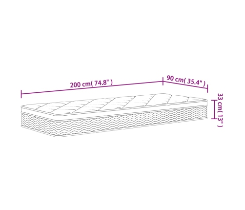 vidaXL Colchón de muelles ensacados firmeza media plus 90x200 cm