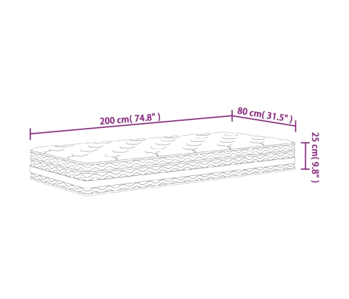 Colchón de muelles ensacados firmeza media 80x200 cm