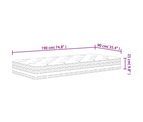 Colchón de muelles ensacados firmeza media 90x190 cm
