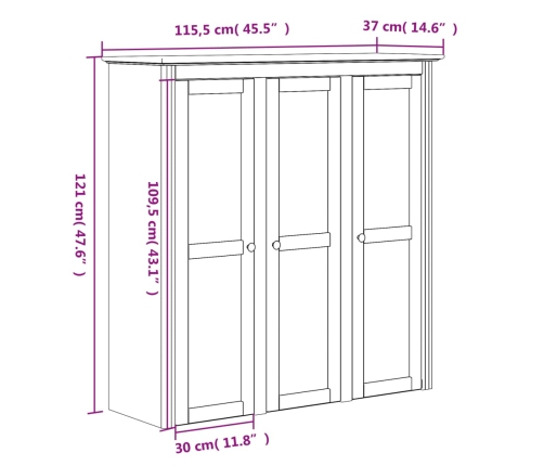 Aparador alto BODO madera maciza pino blanco 115,5x43x200,5 cm