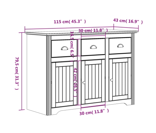 Aparador alto BODO madera maciza de pino gris 115,5x43x200,5 cm