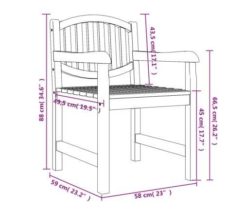 vidaXL Sillas de jardín 6 uds madera maciza de teca 58x59x88 cm