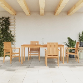 Juego de comedor para jardín 5 piezas madera maciza de teca