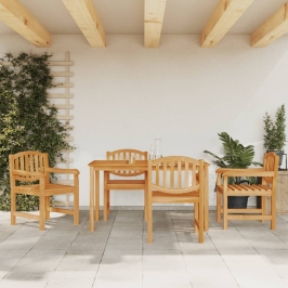 Juego de comedor para jardín 5 piezas madera maciza de teca