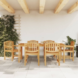 Juego de comedor de jardín 7 piezas madera maciza de teca