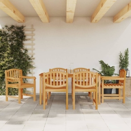 Juego de comedor de jardín 7 piezas madera maciza de teca
