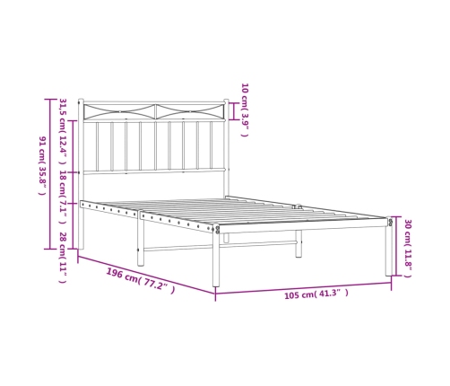 Estructura cama sin colchón con cabecero metal negro 100x190 cm