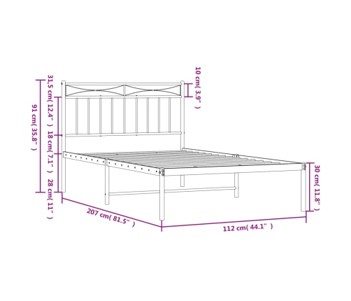 Estructura cama sin colchón con cabecero metal negro 107x203 cm