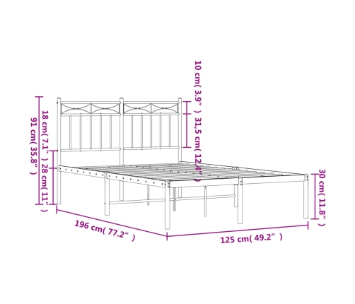 Estructura cama sin colchón con cabecero metal negro 120x190 cm