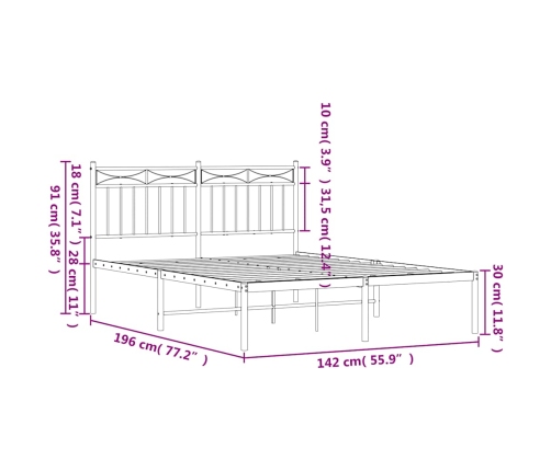 Estructura cama sin colchón con cabecero metal negro 135x190 cm