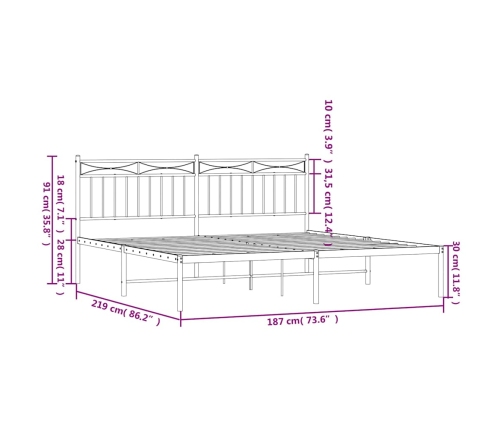 Estructura cama sin colchón con cabecero metal negro 183x213 cm