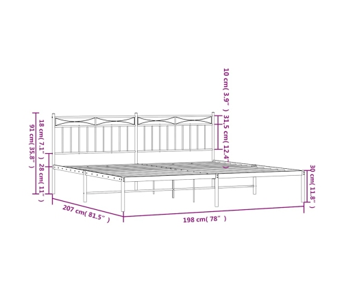 Estructura cama sin colchón con cabecero metal negro 193x203 cm