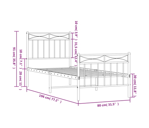 Estructura cama sin colchón con estribo metal negro 75x190 cm