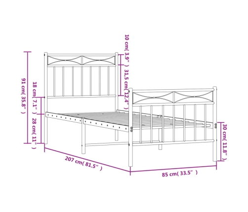 Estructura cama sin colchón con estribo metal negro 80x200 cm