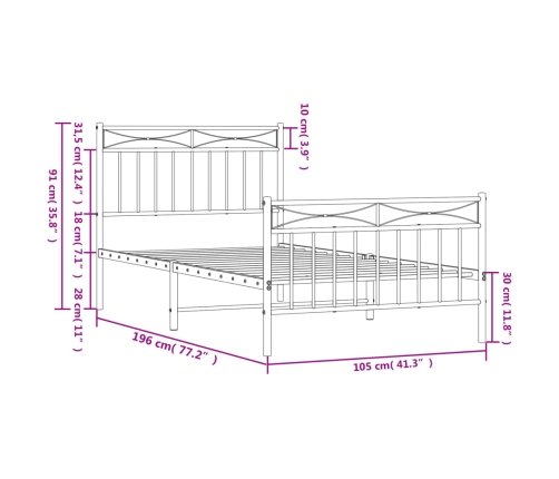 Estructura cama sin colchón con estribo metal negro 100x190 cm