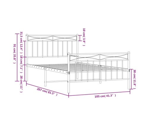 Estructura cama sin colchón con estribo metal negro 100x200 cm