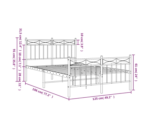 Estructura cama sin colchón con estribo metal negro 120x190 cm