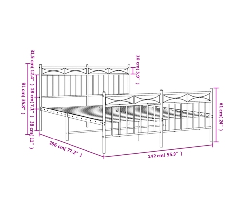 Estructura de cama cabecero y estribo metal negro 135x190 cm