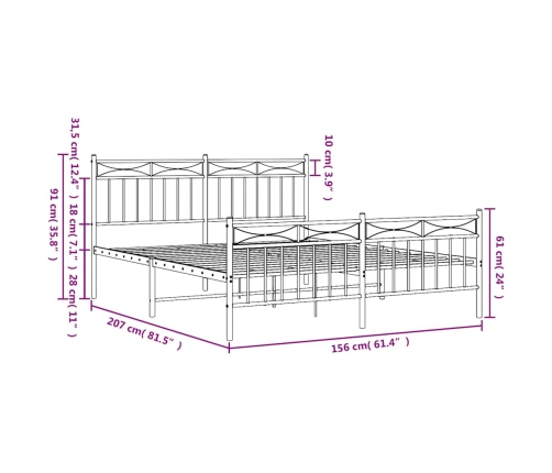 Estructura cama sin colchón con estribo metal negro 150x200 cm