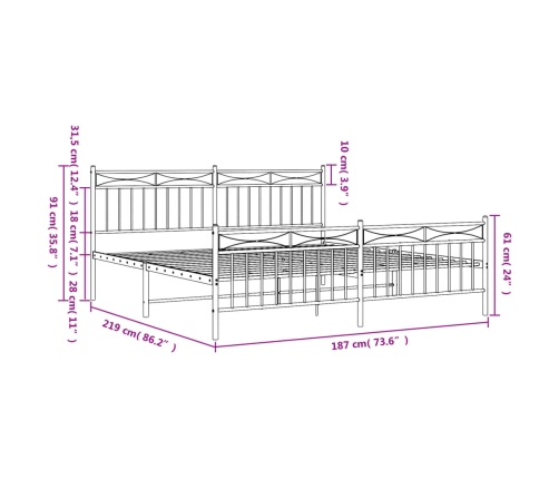 Estructura cama sin colchón con estribo metal negro 183x213 cm