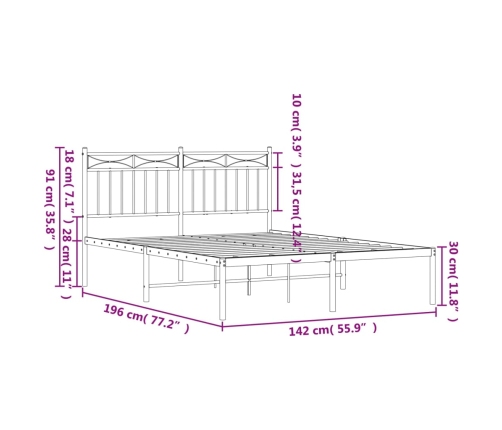 Estructura cama sin colchón con cabecero metal blanco 135x190cm