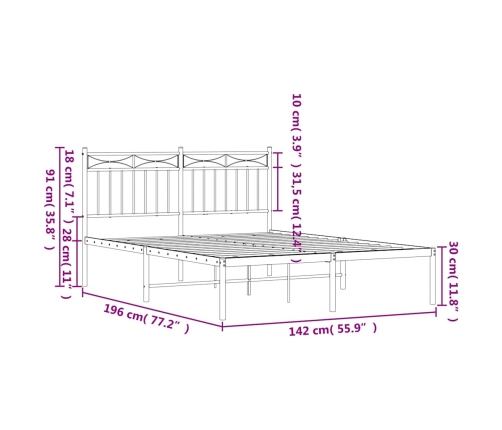 Estructura cama sin colchón con cabecero metal blanco 135x190cm