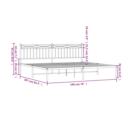 Estructura cama sin colchón con cabecero metal blanco 193x203cm