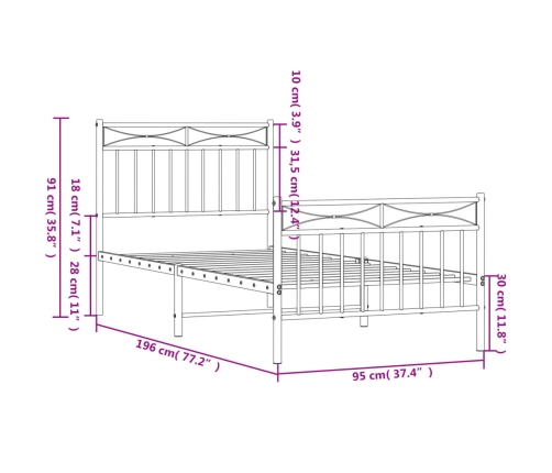 Estructura cama sin colchón con estribo metal blanco 90x190 cm