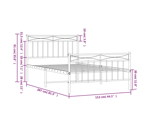 Estructura cama sin colchón con estribo metal blanco 107x203 cm