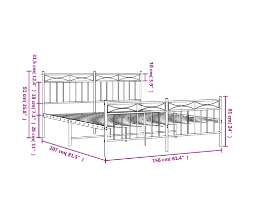 Estructura cama sin colchón con estribo metal blanco 150x200 cm