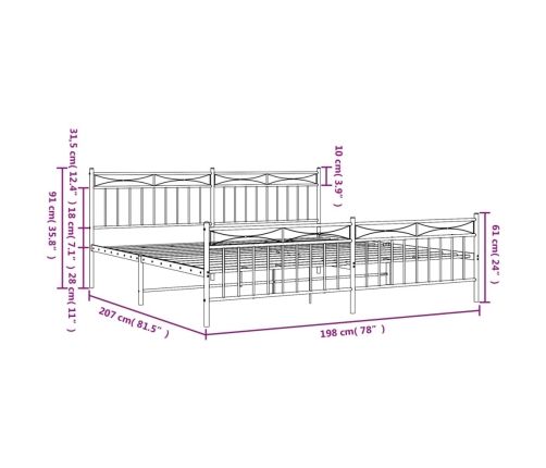 Estructura cama sin colchón con estribo metal blanco 193x203 cm