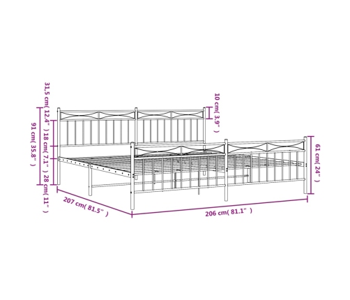 Estructura cama sin colchón con estribo metal blanco 200x200 cm